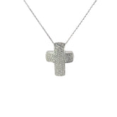 14k White Gold 1.00ct J SI1 Round Diamond Pave Cross Necklace